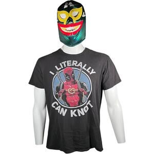 Marvel Deadpool Large Y2K Streetwear Graphic Tee Black Crewneck Funny Shirt